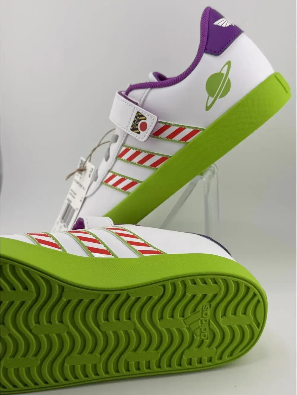 Adidas Pixar Buzz Lightyear Kids Sneakers White Green Purple Size 3 - Picture 4 of 5
